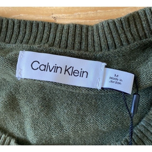 NWT $98 Calvin Klein Crew Neck Sweater Size Medium Men’s Green Pullover - Picture 3 of 9
